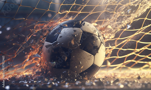 Fußball Tor, Ball im Netz, generative AI photo