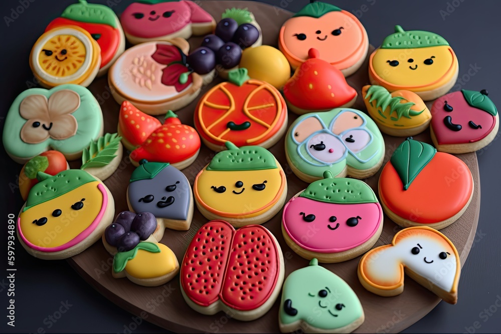 Mouth-Watering Candy Fruit Delights: Delicious Cartoon Style Art Desserts. Generative AI
