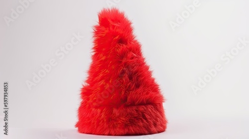 Merry Christmas! Red Fluffy Santa Hat Isolated on White Background - Perfect Accessory to Celebrate the New Year. Generative AI