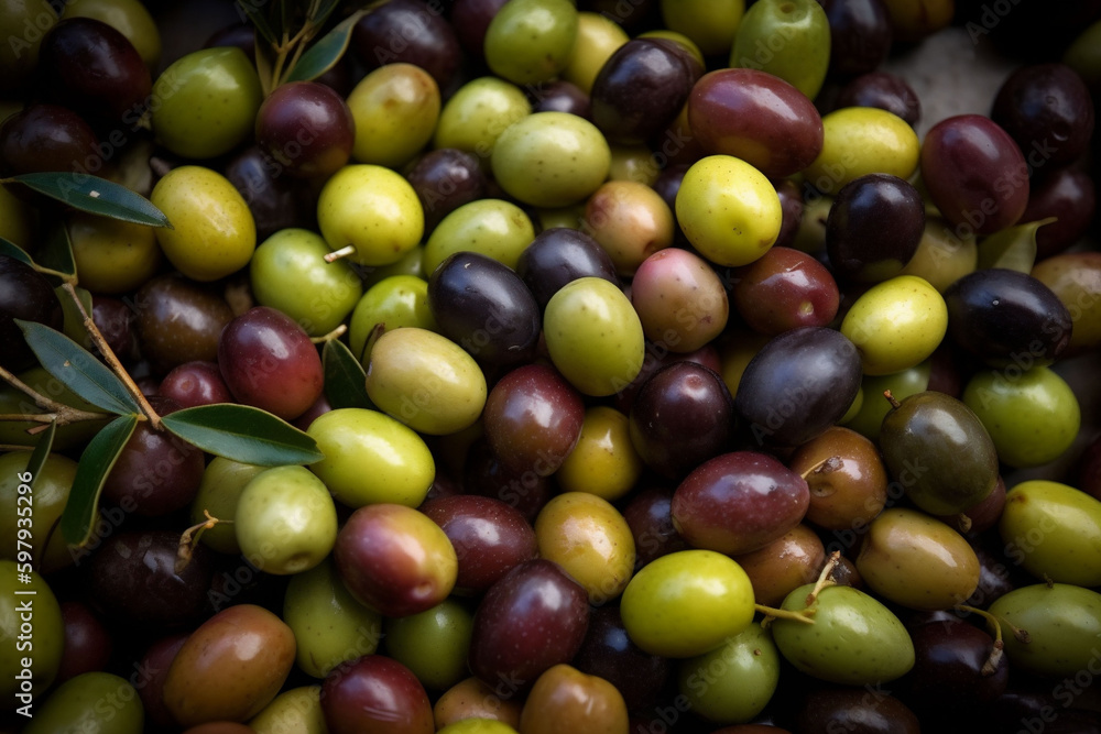 leaf ripe tree olive green nature healthy oil food harvest. Generative AI. leaf ripe tree olive green nature healthy oil food harvest. Generative AI.