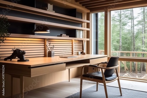 Home Office Japanese Minimal Design, Ai Generative © AKKA