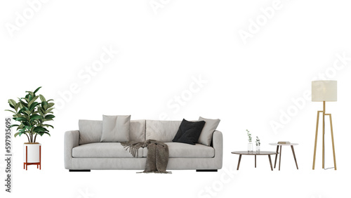 Interior furniture set 3D render. Living room house floor template background mockup design , isolated on transparent background photo