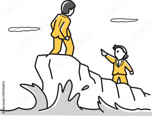 崖で犯人を指差す男性