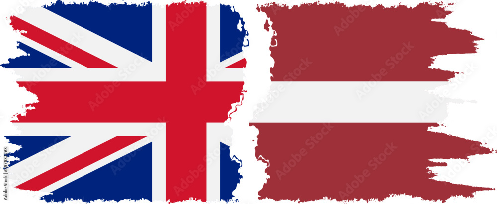 Latvia and UK grunge flags connection vector - obrazy, fototapety, plakaty 