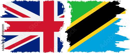 Tanzania and UK grunge flags connection vector