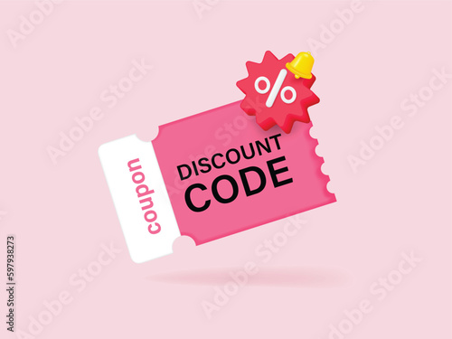3D Gift voucher with coupon discount Percentage. For business promotion sales and Discount online purchases. Tag label, sale banner with percentage discount. 3d rendering.
