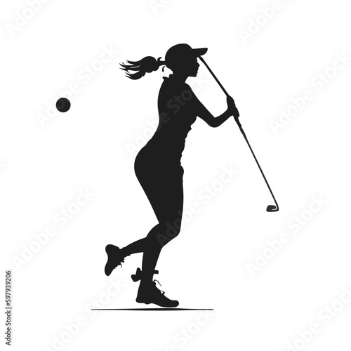 Single logo of a simple silhouette of a female golfer swinging a golf ball