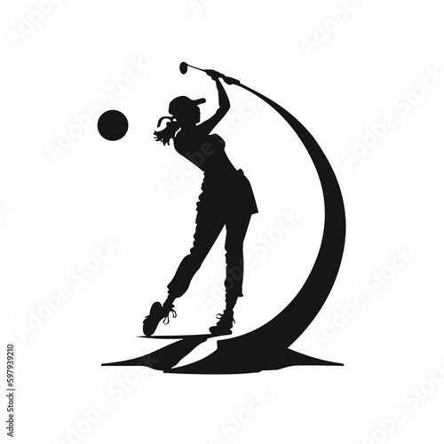 Single logo of a simple silhouette of a female golfer swinging a golf ball