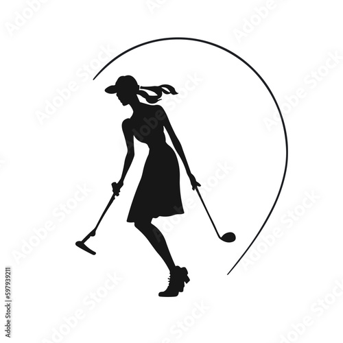Single logo of a simple silhouette of a female golfer swinging a golf ball