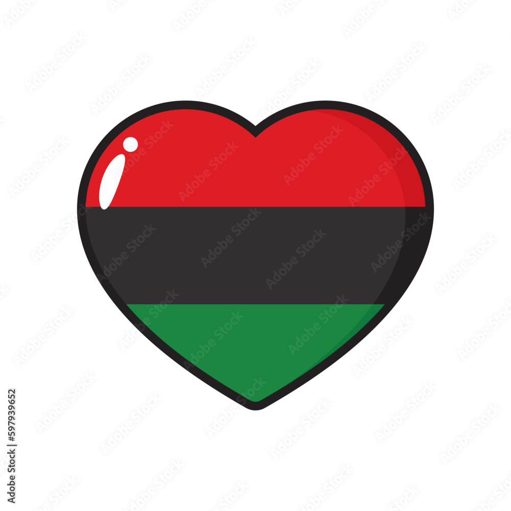 Red, black and green colored heart shape icon as the colors of the Pan-African flag. For Juneteenth and Black History Month. Flat vector illustration. Red, black and green colored heart shape icon as the colors of the Pan-African flag. For Juneteenth and Black History Month. Flat vector illustration.