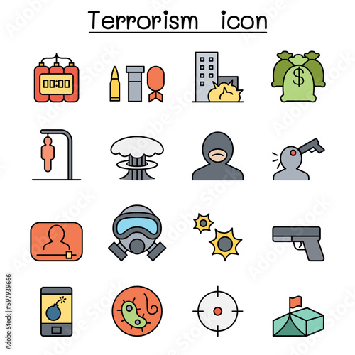 Terrorism color line icon set