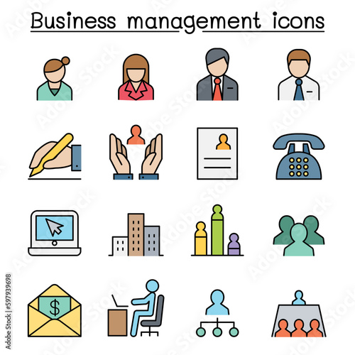 Business management color line icon set photo