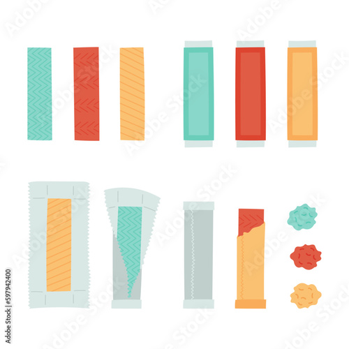 Bubble gum set. Cartoon vector illustration