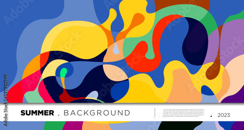 Vector colorful abstract fluid and geometric background for summer 2023