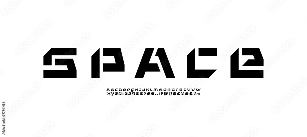 Stencil tech font, digital cyber alphabet, trendy modern Latin letters ...