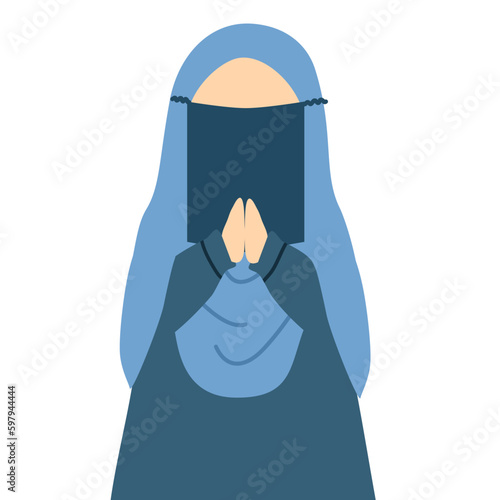 Cute muslim girl greeting wearing hijab and niqab