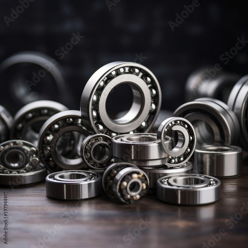 metal bearings on black background