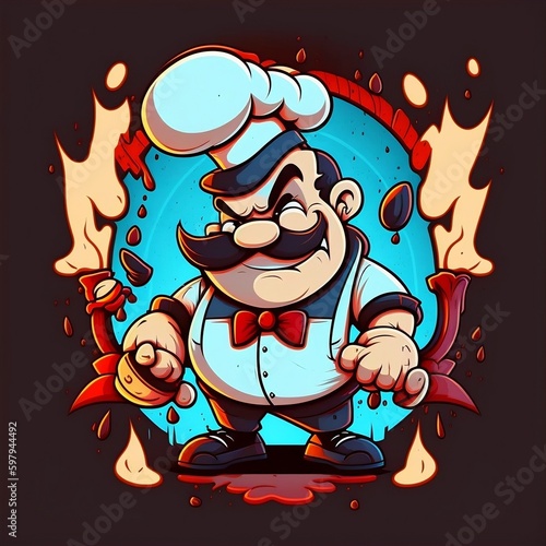 illustration of a cartoon chef with knife