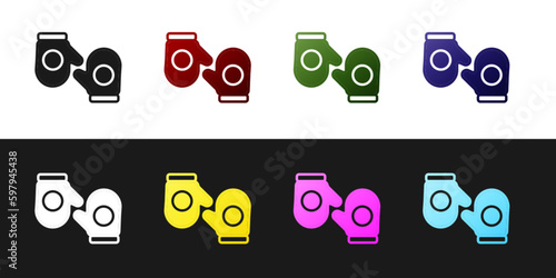 Set Christmas mitten icon isolated on black and white background. Merry Christmas and Happy New Year. Vector
