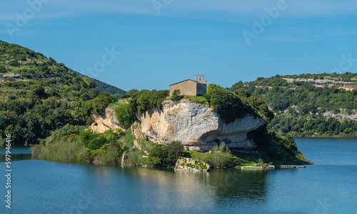 church of san sebastiano ad isili in central sardinia built on a small island in the homonymous lake 