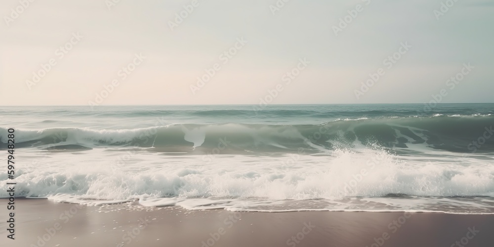 Sea waves at the beach. Minimalist aesthetic. Calmness and relax. Copy space, generative ai Sea waves at the beach. Minimalist aesthetic. Calmness and relax. Copy space, generative ai