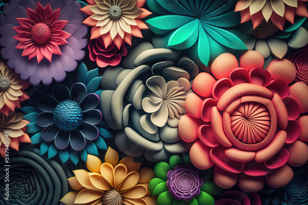 Multi colored flower wall background Multi colored flower wall background