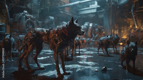 Surviving the Mutated Metal Dogs: A Cinematic Journey through the Beautifully Detailed and Color Graded Wilderness on Horseback, Generative ai