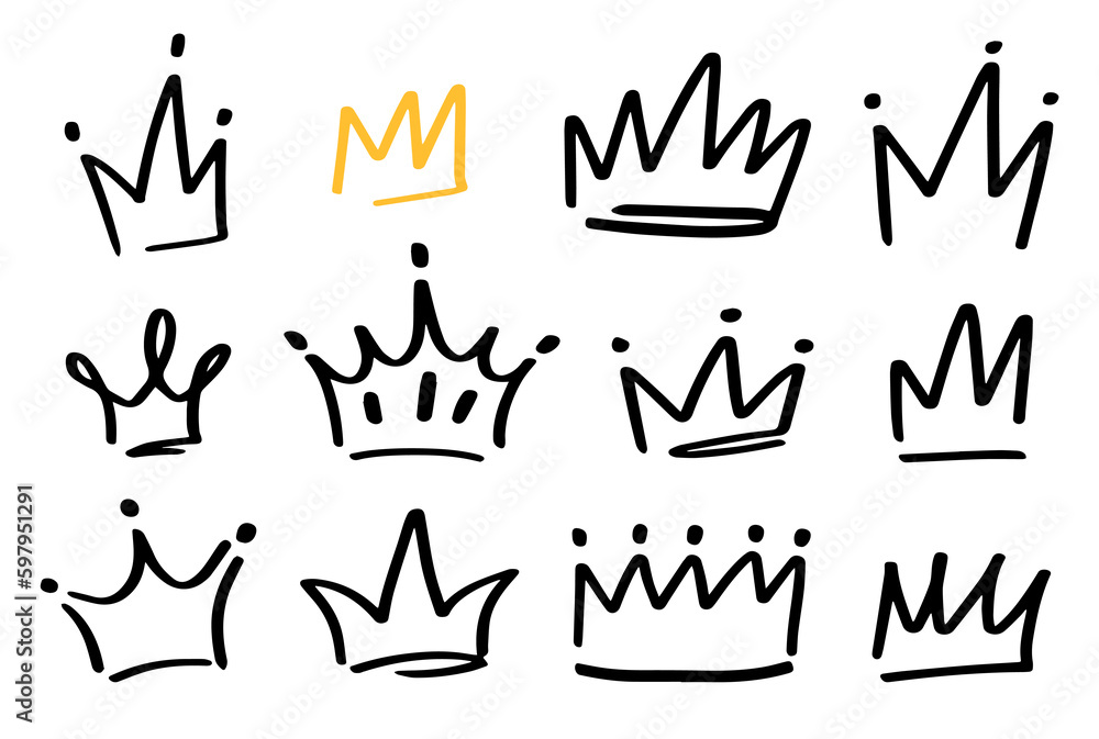 Various doodle crowns. Hand drawn vector set. All elements are isolated Various doodle crowns. Hand drawn vector set. All elements are isolated