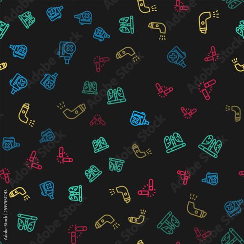 Set line No electronic cigarette, Disease lungs, Inhaler and Broken on seamless pattern. Vector