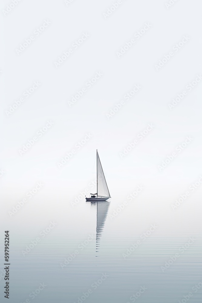 Minimalist photography of a sailboat, japanesse minimalism, 8K generative ai