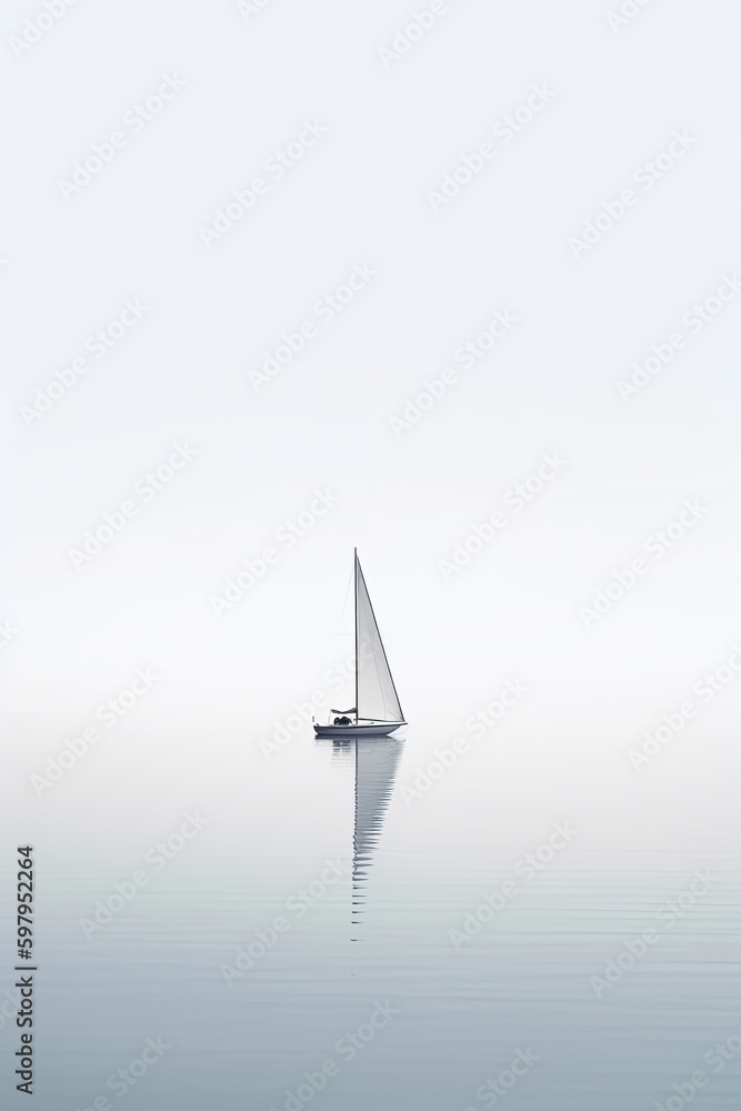 Fototapeta premium Minimalist photography of a sailboat, japanesse minimalism, 8K generative ai