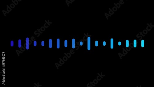 Audio waveform animation isolated on a black background. Blue digital sound wave equalizer.  Audio technology, music concept.