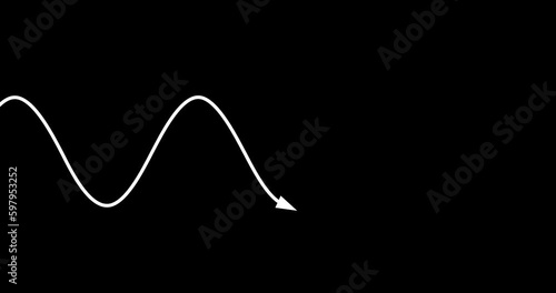 Sinusoid drawing with arrow seamless loop white on black. Cartoon animation physics mathematics science. Scientific drawing animated. Sinusoida  sine wave good as alpha channel or overlay. photo