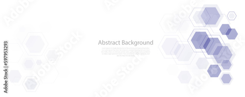 Geometric abstract background with purple hexagons. Structure molecule and communication. Science, technology and medical concept. Vector white background illustration