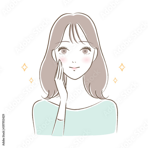 肌がツヤツヤで微笑む女性のイラスト（アラサー・30代）