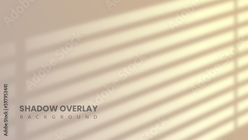 Realistic shadow overlay background. Aesthetic room interior with sunrise coming in through the window blinds