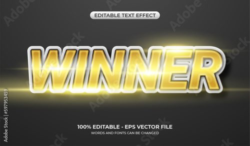 3d shining winner text effect. Editable luxurious gold text effect.