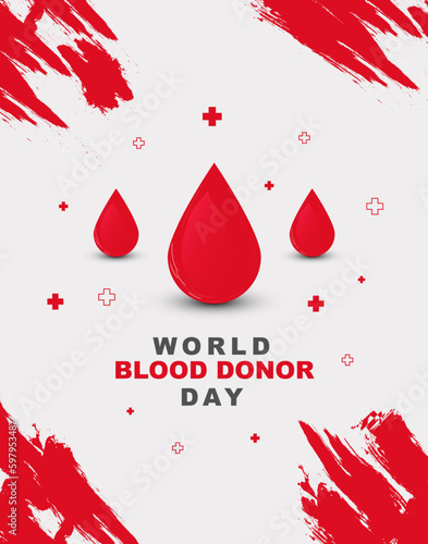 World blood donor day 14th june, greeting card poster design, vector flat illustration