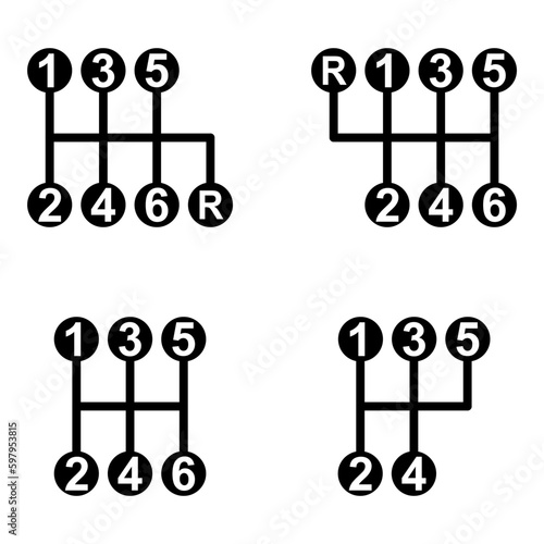 Set of Handle car manual shift lever icon, vehicle gear technology vector illustration equipment