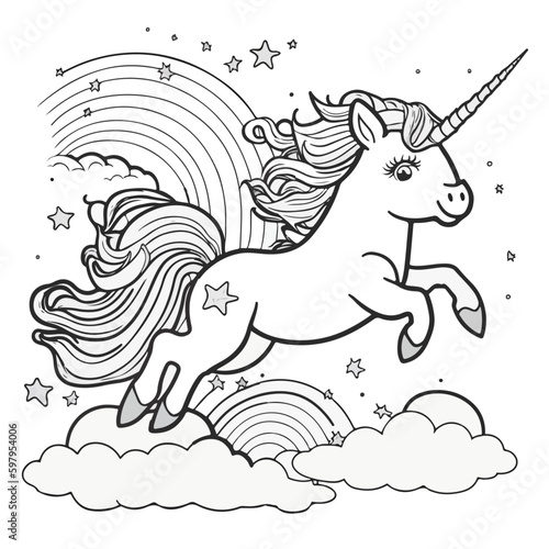 Unicorn vector coloring book black and white for kids isolated line art on white background.