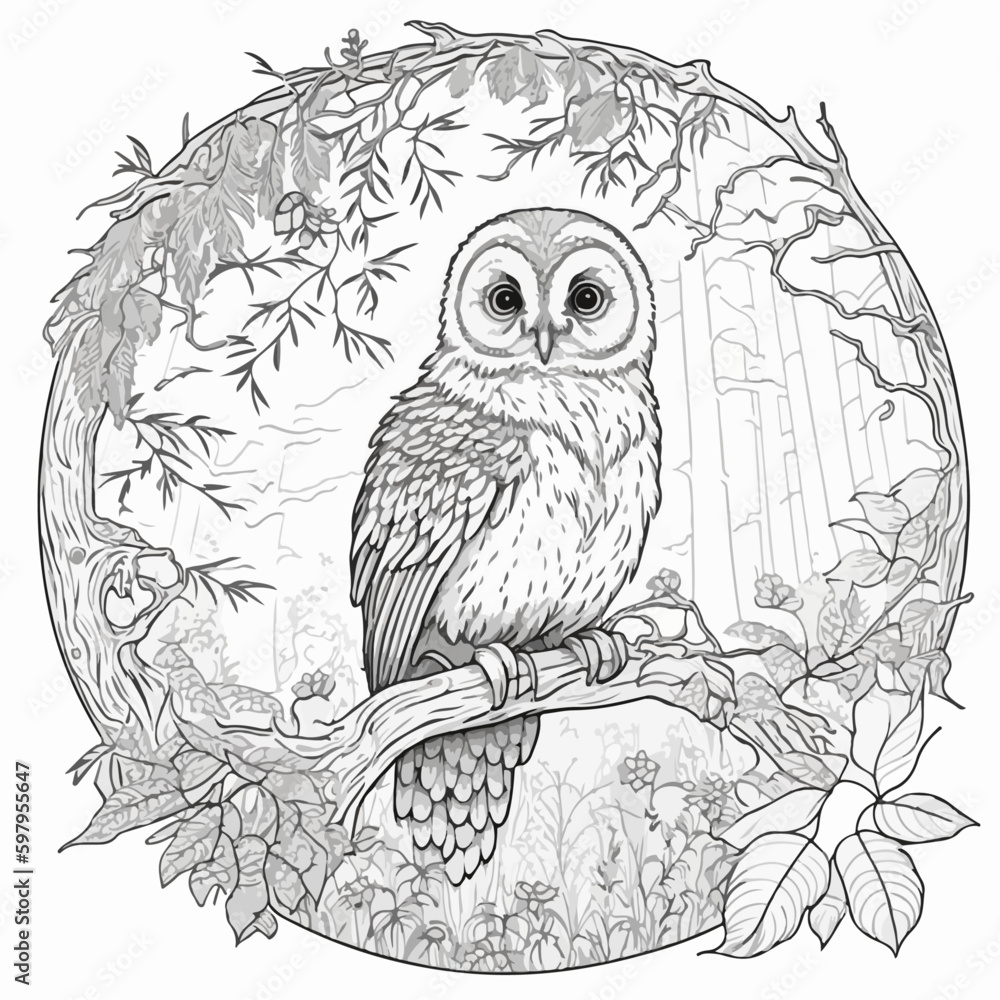 Owl vector coloring book black and white for adults and kids isolated ...