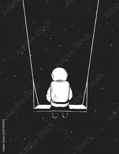 Lonely astronaut sits in outer space