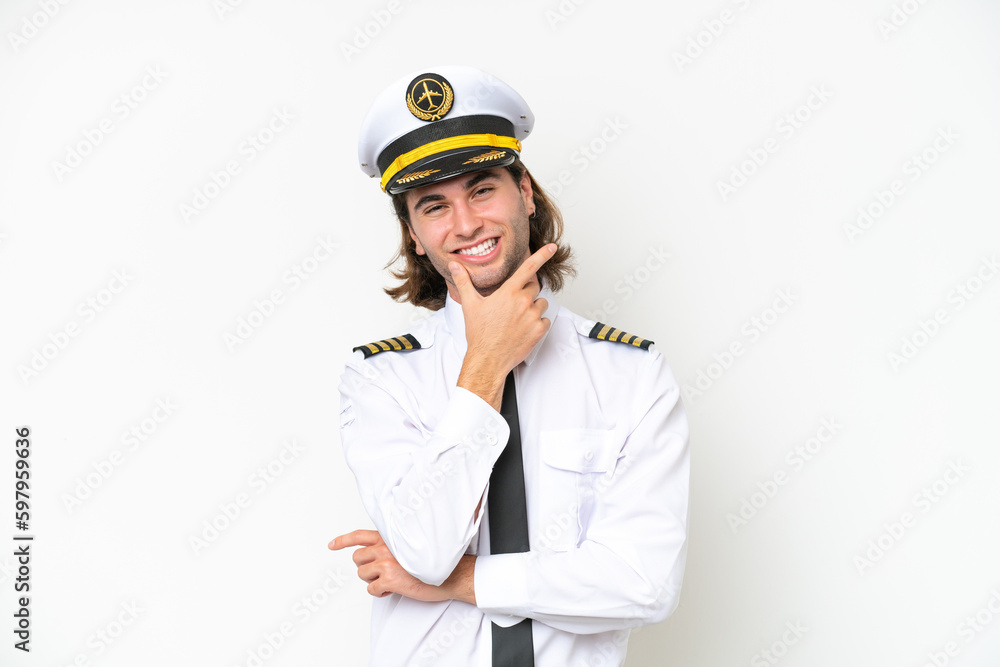 handsome Airplane pilot isolated on white background smiling handsome Airplane pilot isolated on white background smiling