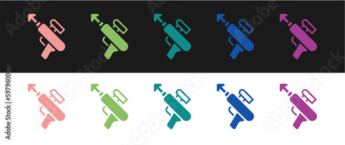 Set Fishing harpoon icon isolated on black and white background. Fishery manufacturers for catching fish under water. Diving underwater equipment. Vector