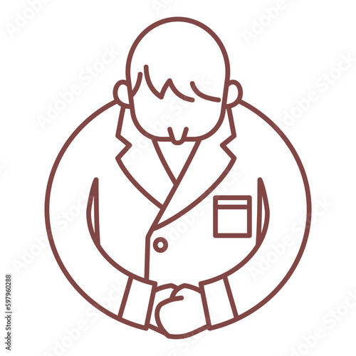 お辞儀をする白衣を着た男性のシンプルな線画イラスト