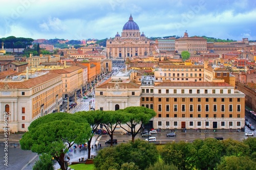 Panoramatic view on St. Peter's Basilica in Vatican City, Roma, Italy