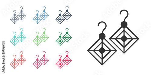 Black Earrings icon isolated on white background. Jewelry accessories. Set icons colorful. Vector
