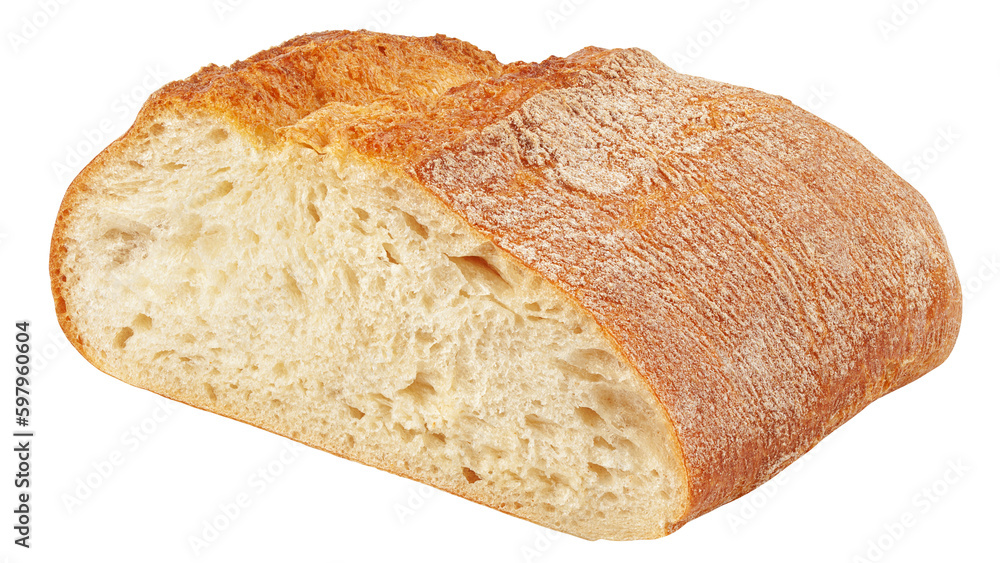 Ciabatta bread isolated on white background, full depth of field Ciabatta bread isolated on white background, full depth of field