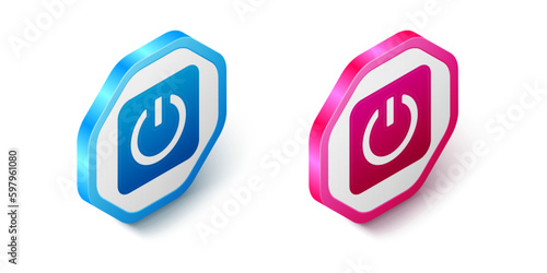 Isometric Power button icon isolated on white background. Start sign. Hexagon button. Vector