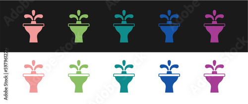 Set Fountain icon isolated on black and white background. Vector